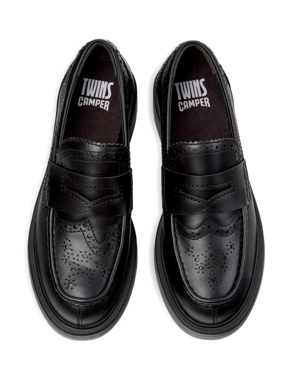 Camper Soepele leren brogue loafers Zwart