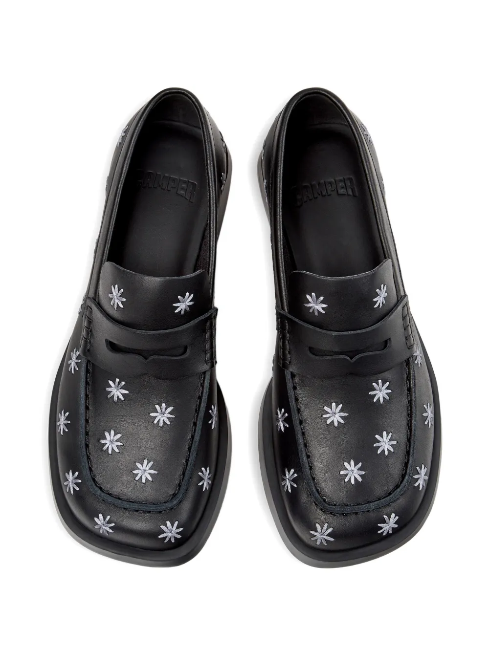 Camper Donna loafers met geborduurde bloemen Zwart