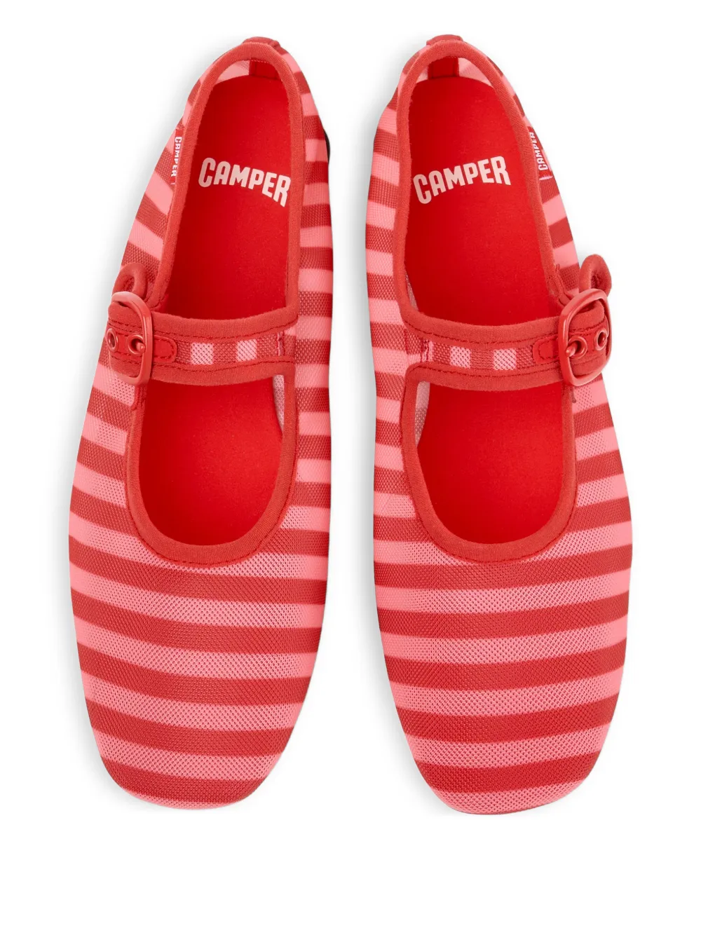 Camper Casi Myra gestreepte ballerina's met gesp Rood