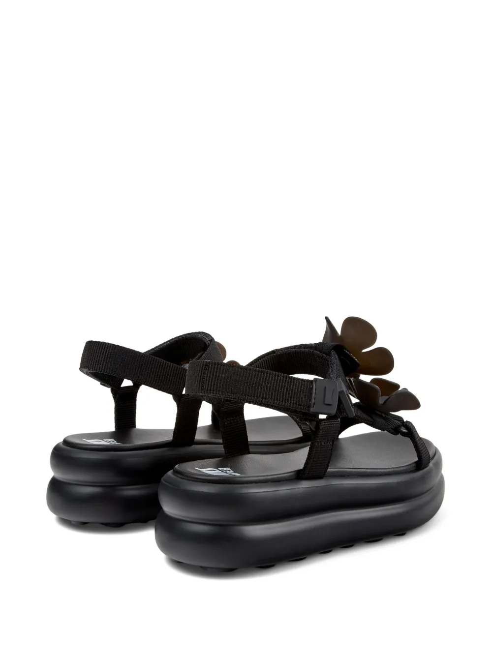 Camper Twins sandalen met klittenband en bloemdetail Zwart