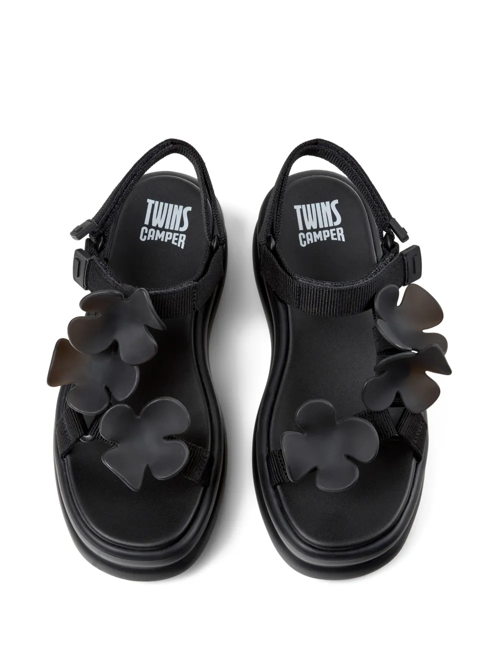 Camper Twins sandalen met klittenband en bloemdetail Zwart