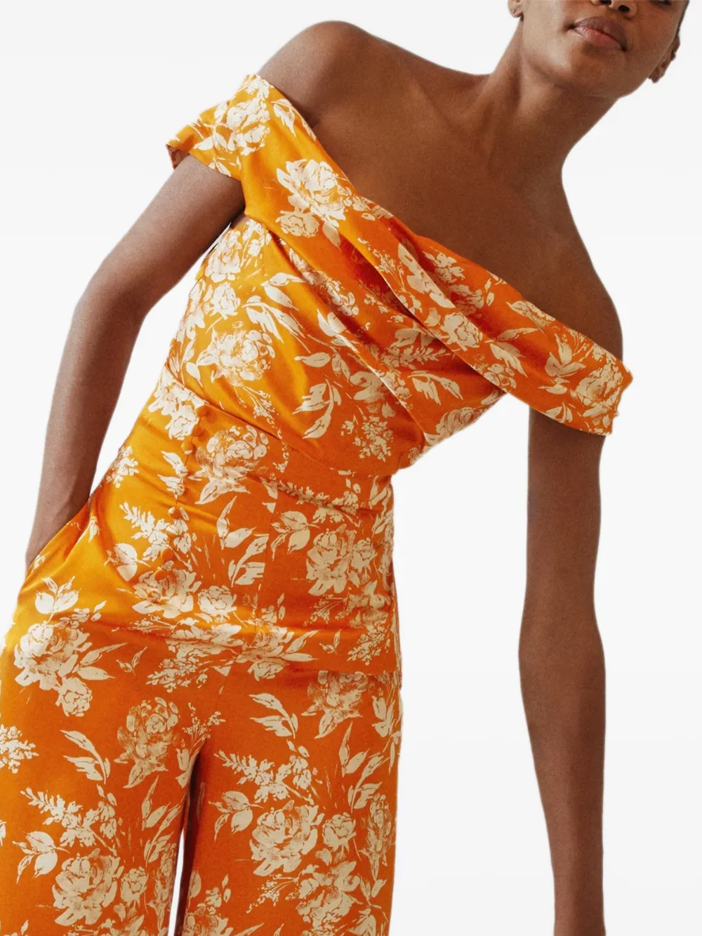 Rosie Assoulin Can't Bare It off-shoulder top met print Oranje