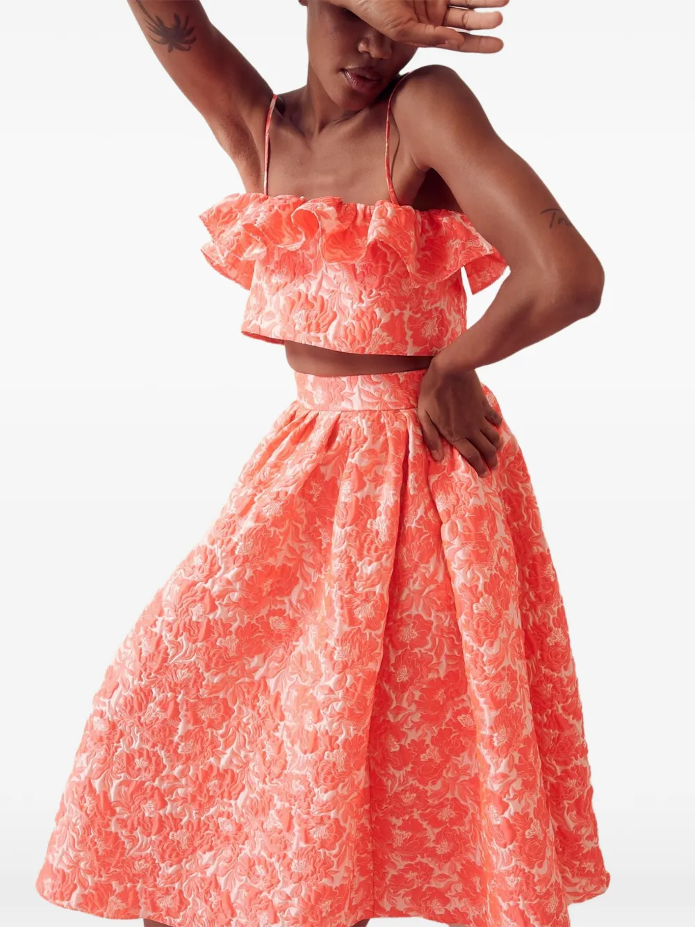 Rosie Assoulin ruffled floral top - Oranje