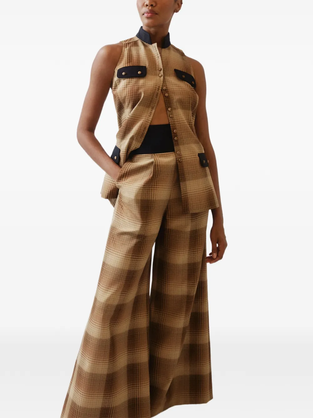  Rosie Assoulin Tie-plaid Palazzo Trousers - Brown 
