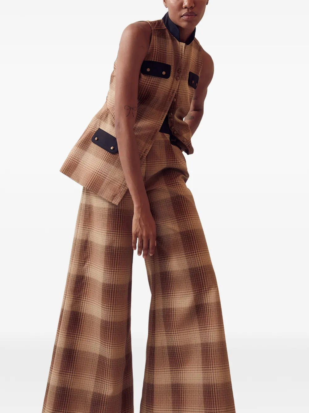  Rosie Assoulin Tie-plaid Palazzo Trousers - Brown 