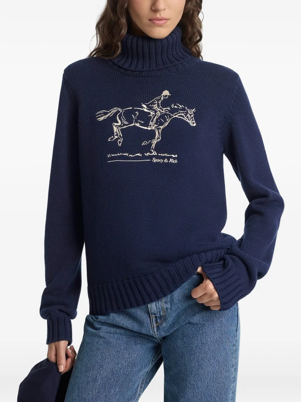 Sporty & Rich Trui met col en illustratie Blauw