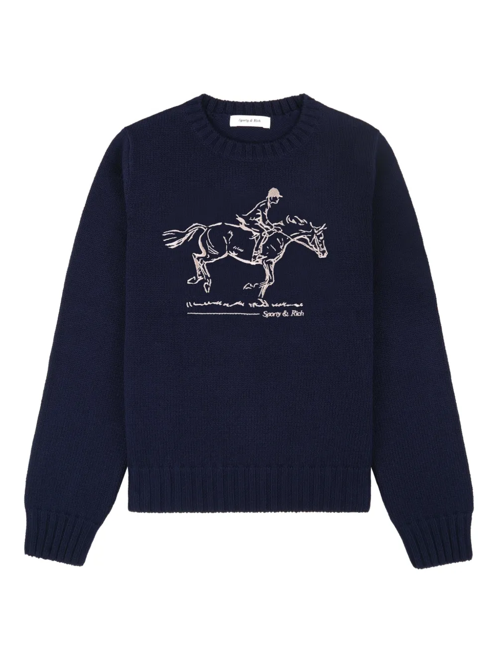 Sporty & Rich equestrian-embroidered crew-neck sweater - Blu