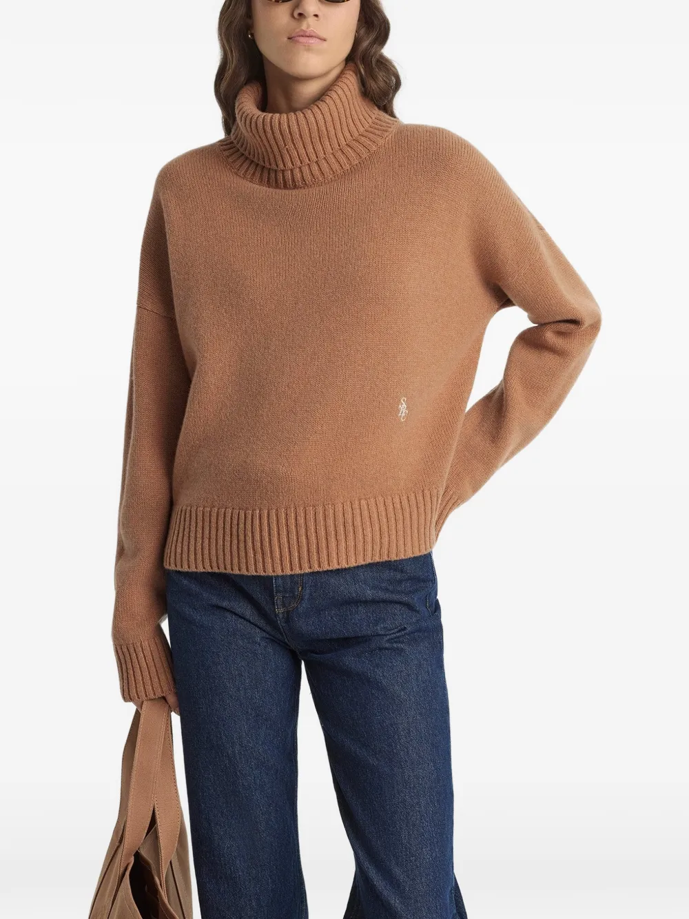  Sporty & Rich Src Turtleneck Logo-embroidered Sweater - Brown 