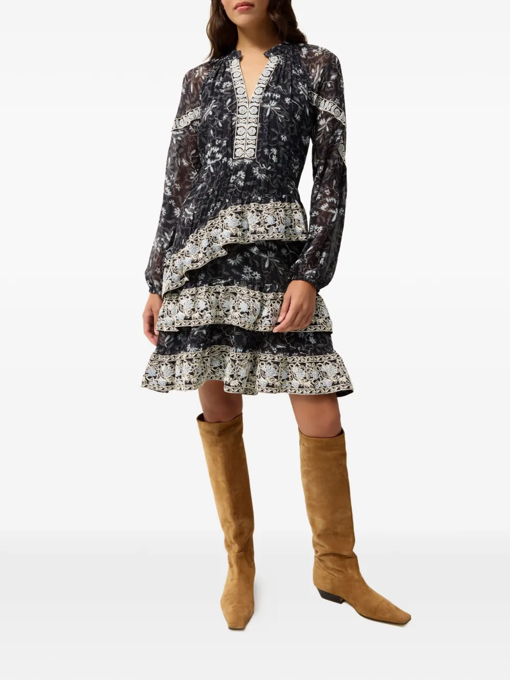 Marie Oliver Yazmine floral-print ruffled dress - Blauw