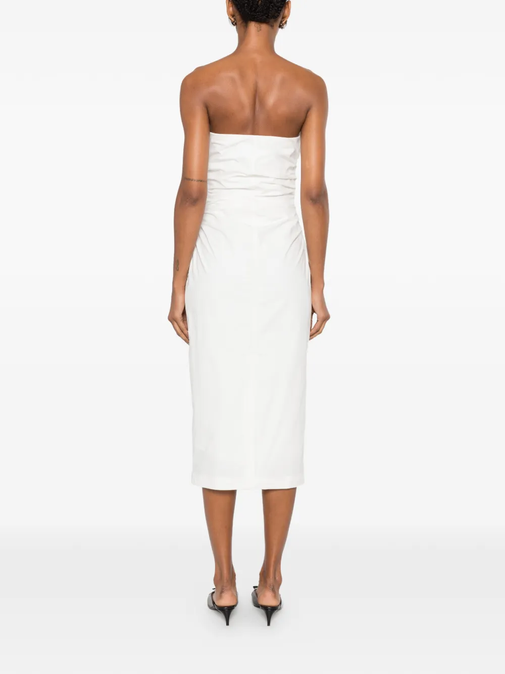 Bernadette Vera Flower-brooch Strapless Midi Dress in White, view 4