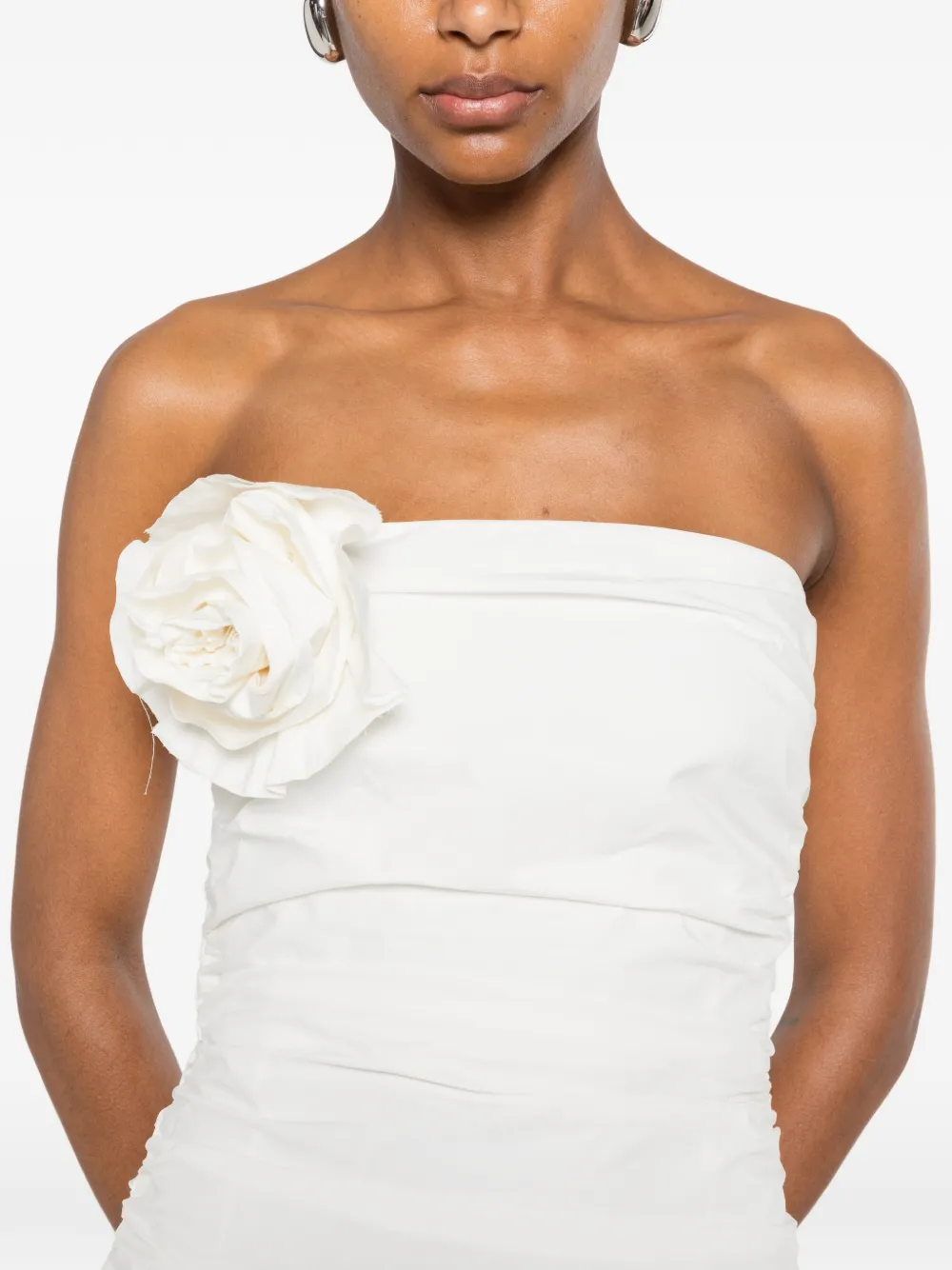 Bernadette Vera Flower-brooch Strapless Midi Dress in White, view 5
