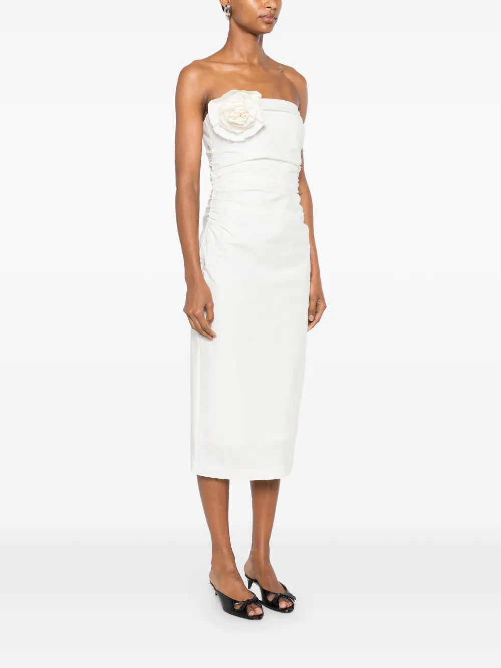 Bernadette Vera Flower-brooch Strapless Midi Dress in White, view 3