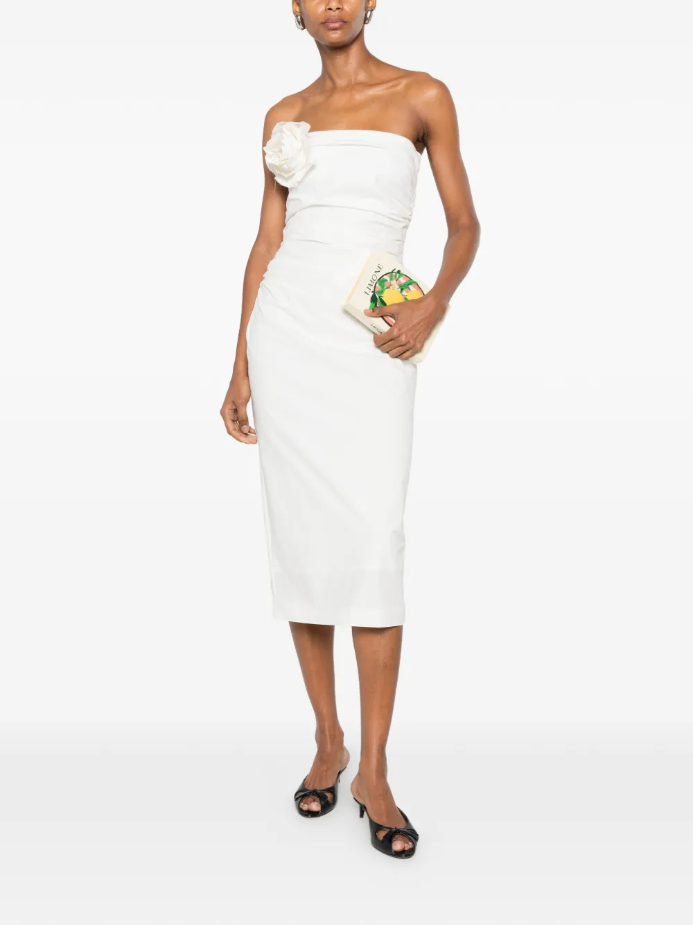 Bernadette Vera Flower-brooch Strapless Midi Dress in White, view 2