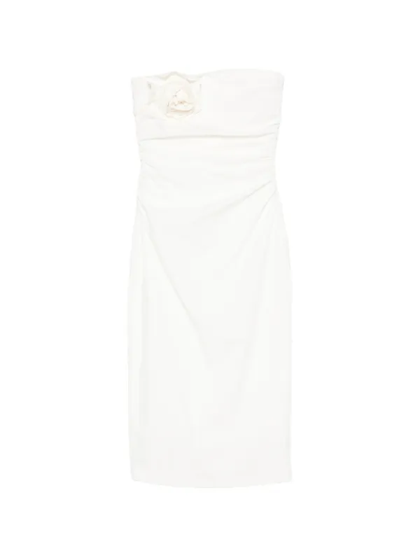Bernadette Vera Flower-brooch Strapless Midi Dress in White