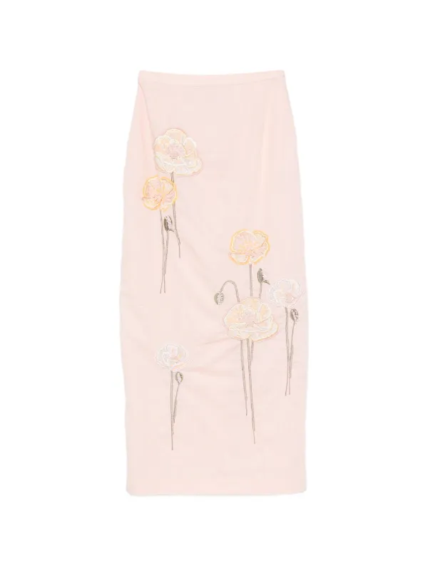 Bernadette Norma Embroidered Midi Skirt in Pink