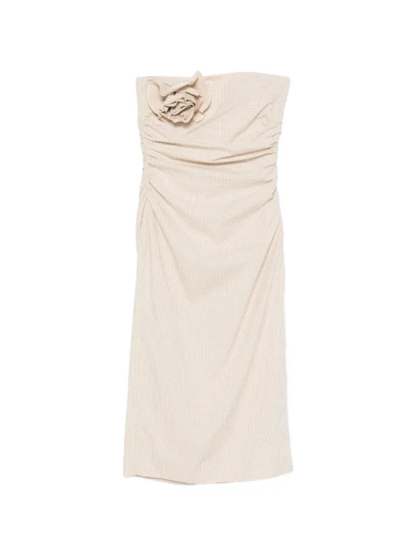 Bernadette Midi Dress Vera with Flower Brooch in Neutrals