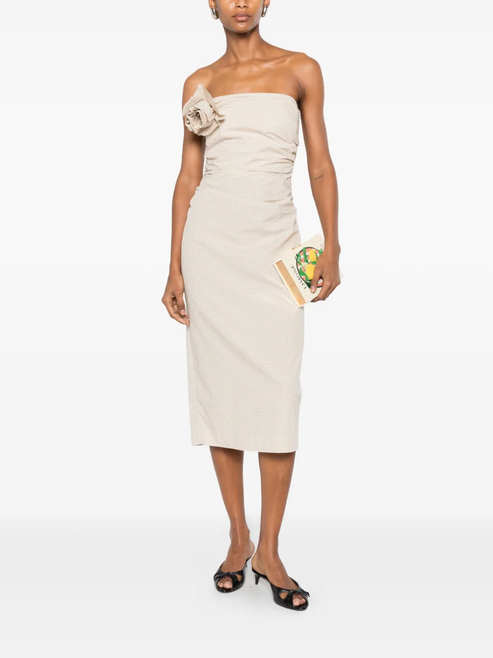 Bernadette Midi Dress Vera with Flower Brooch in Neutrals, view 2