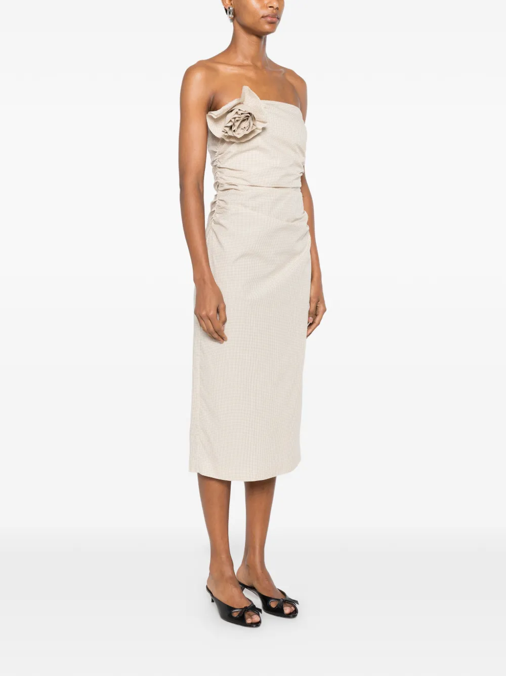 Bernadette Midi Dress Vera with Flower Brooch in Neutrals, view 3
