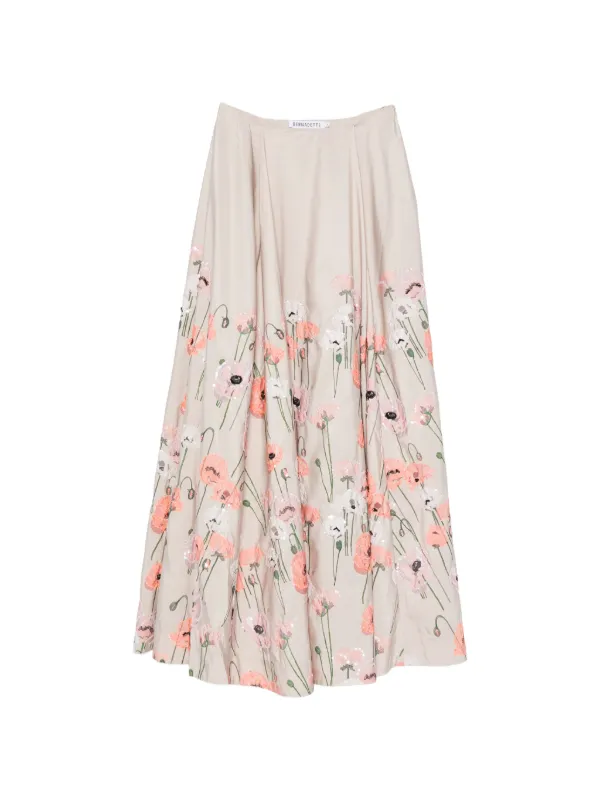 Bernadette Kennedy Floral-embroidered Maxi Skirt in Neutrals