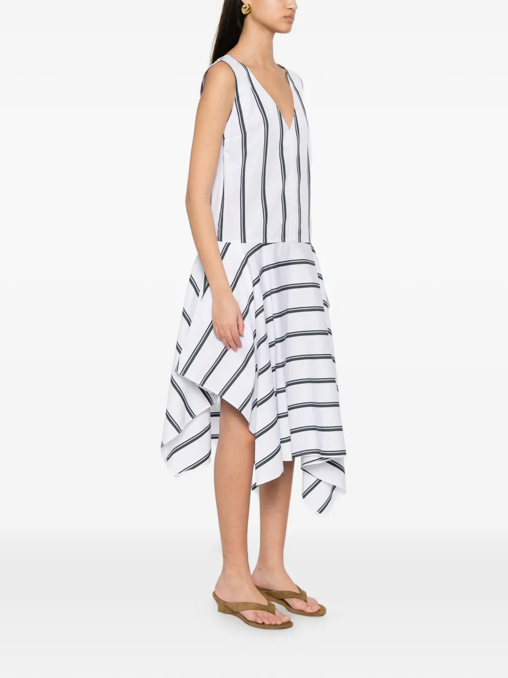 Proenza Schouler Beatriz gestreepte jurk met zakdoek afwerking Wit