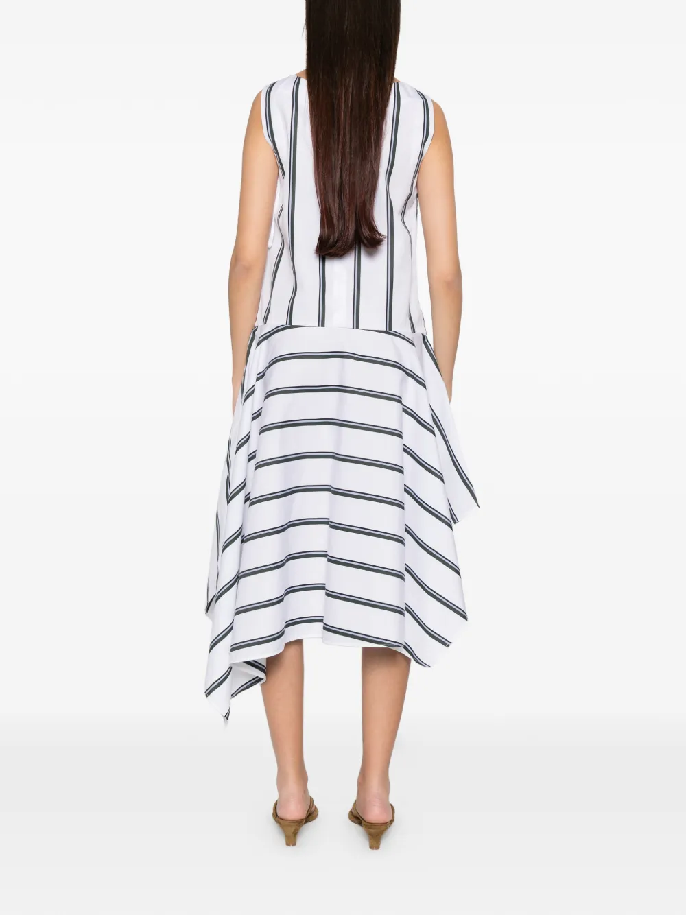 Proenza Schouler Beatriz gestreepte jurk met zakdoek afwerking Wit