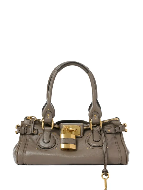 Chloé Paddington Padlock Detail Shoulder Bag | Grey | FARFETCH