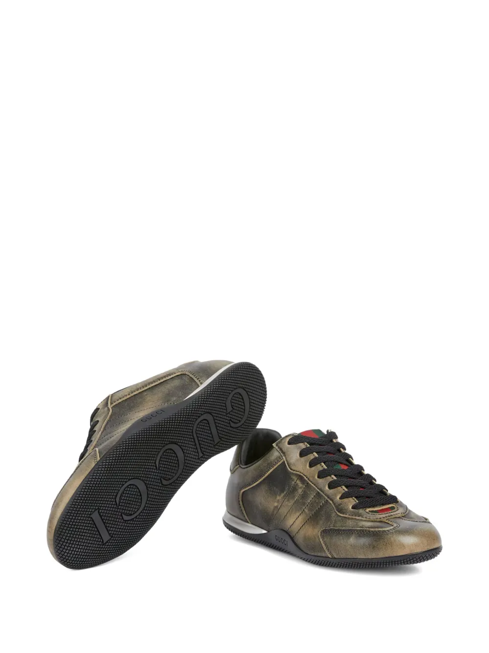Gucci Gerafelde sneakers met Web-streep Bruin