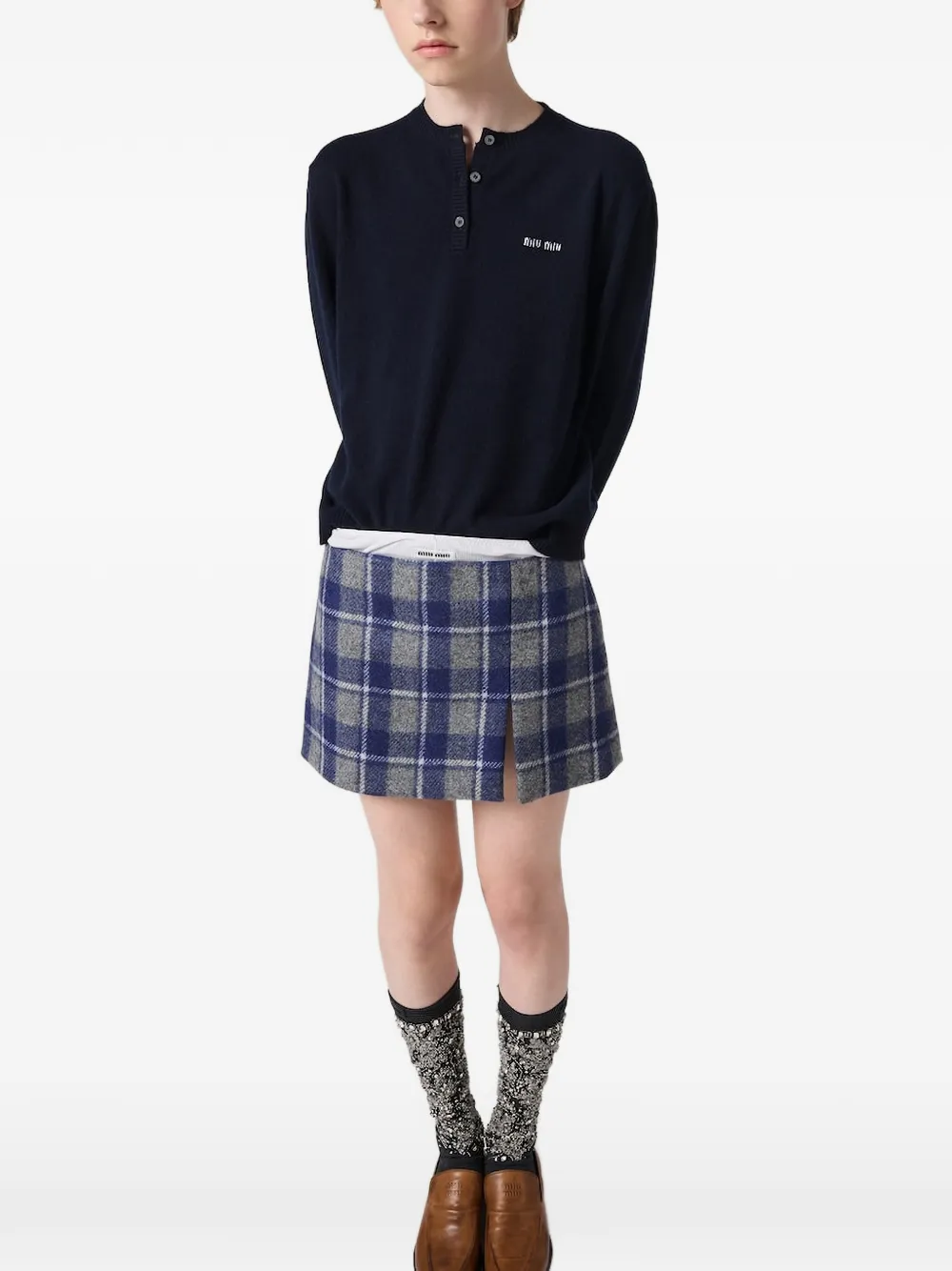 Miu Trui met knopen en logo Blauw