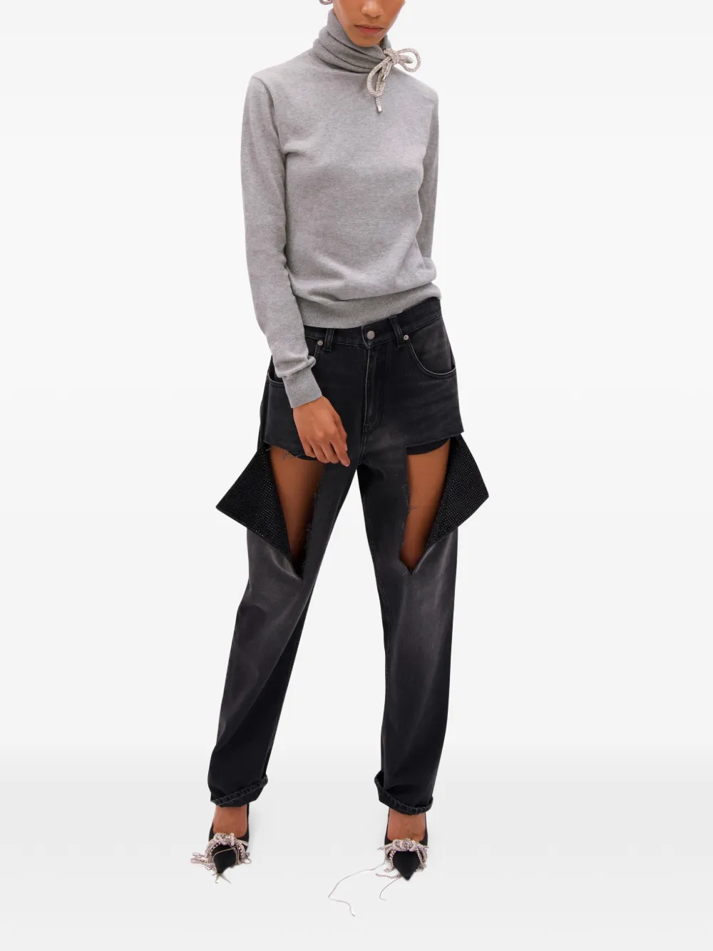  Area Crystal-knot Turtleneck Sweater - Grey 