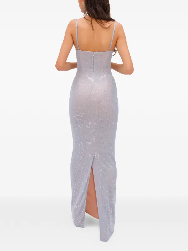hotfix maxi dress Deity | Brown Hotfix Asymmetric-Neck Maxi Dress With Open-Back