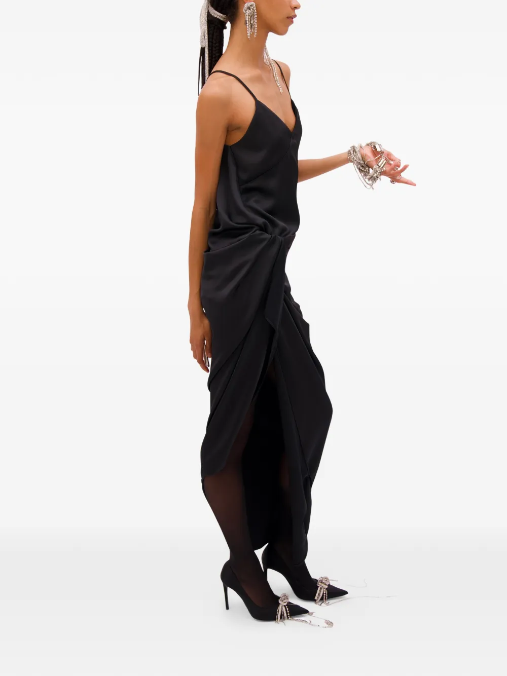  Area Tuxedo V-neck Midi Dress - Black 