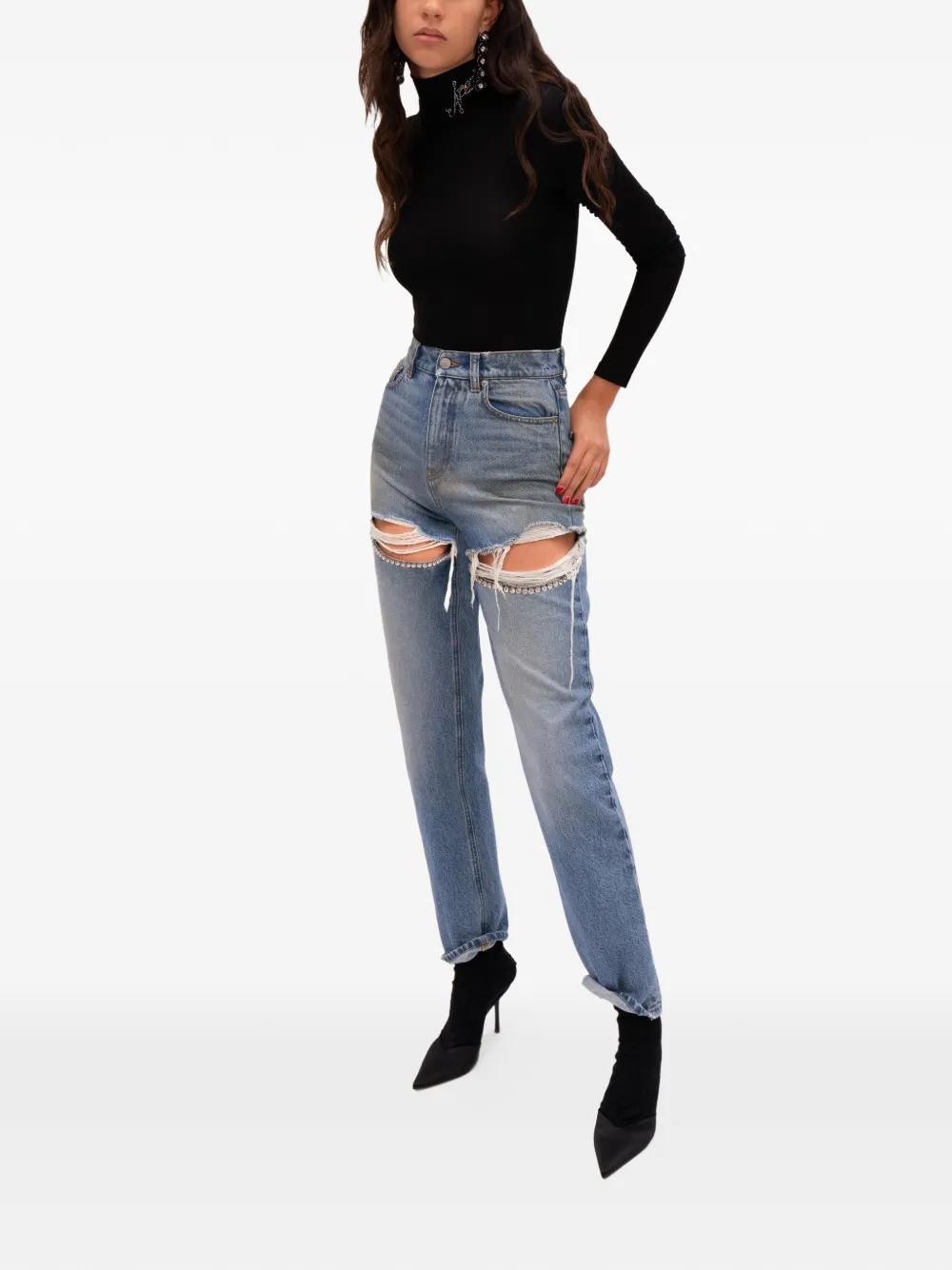 AREA fray-detail cotton trousers - Blauw