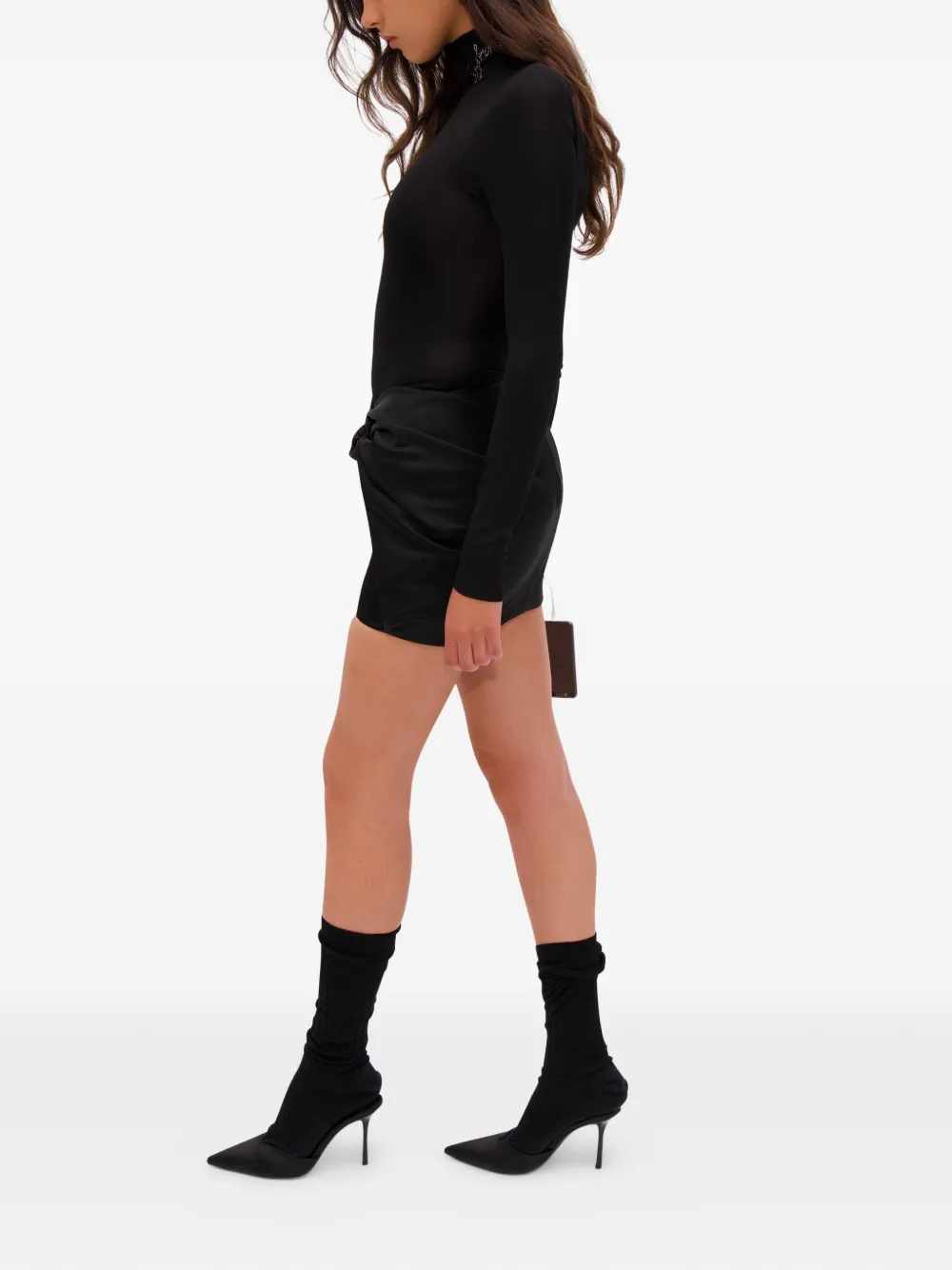 Area Wrapped Mini Skirt in Black, view 4