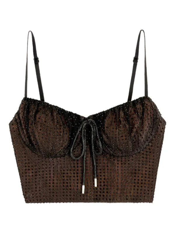 Area Crystal Hotfix Top in Brown