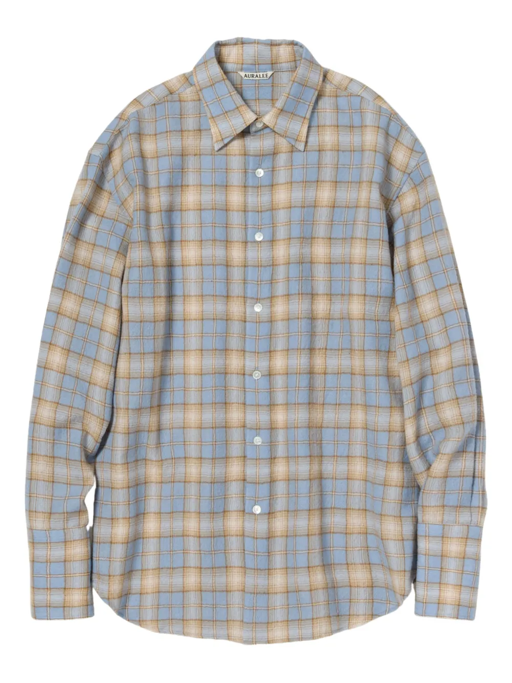 Auralee check-pattern curved-hem shirt - Blu