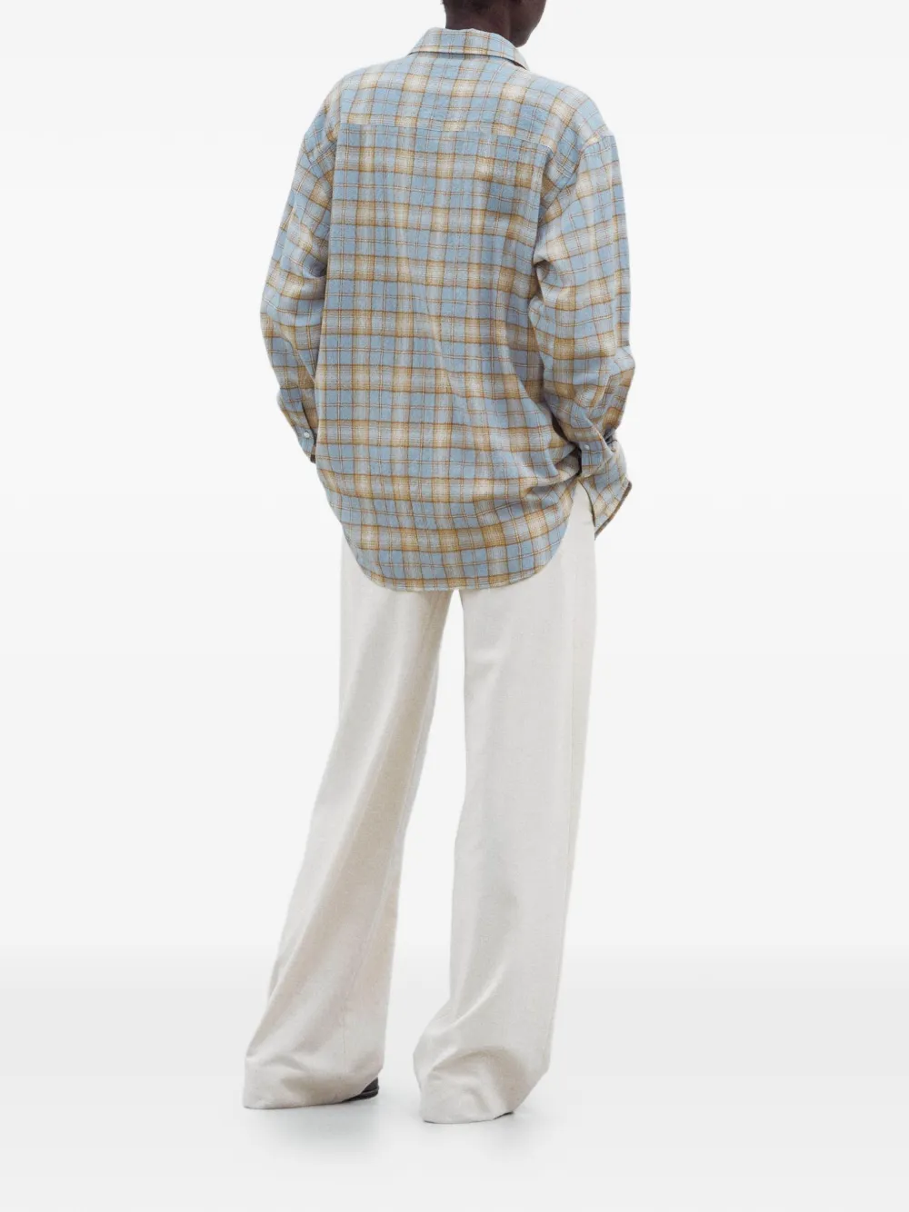 Auralee check-pattern curved-hem shirt - Blauw