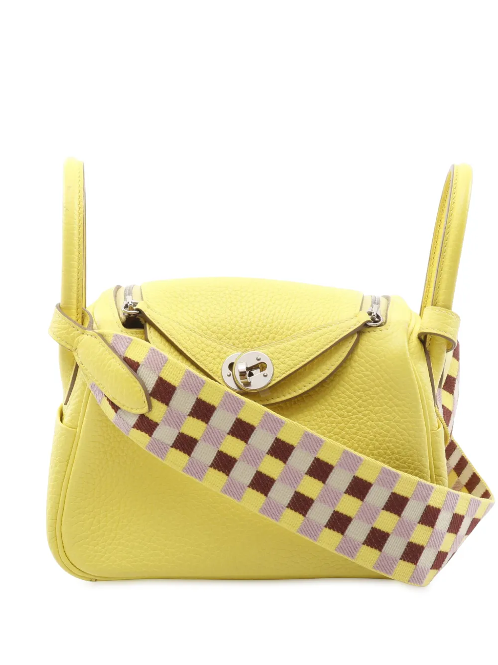 Pre-owned Hermes 2022 Mini Taurillon Clemence Lindy Satchel In Yellow