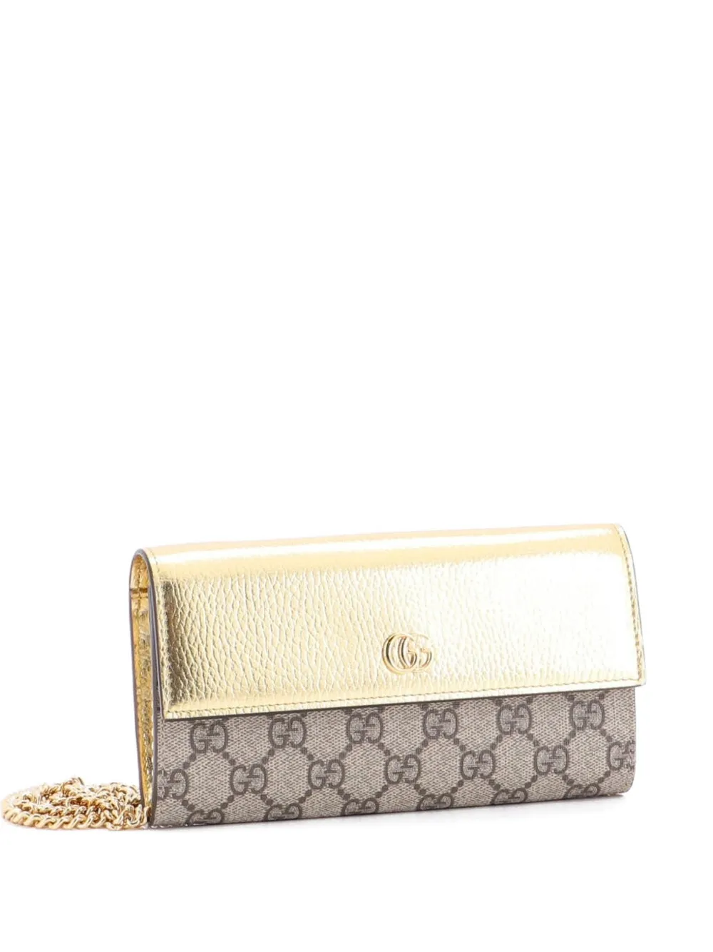 Gucci Pre-Owned GG Marmont Continental Chain Wallet GG Coated Canvas and Leather crossbody bag - Marrone