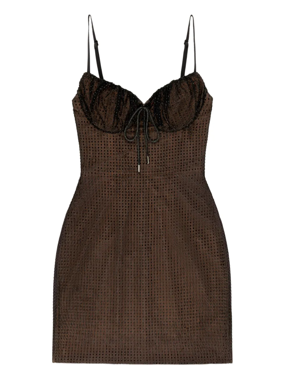 AREA crystal hotfix mini dress - Brown