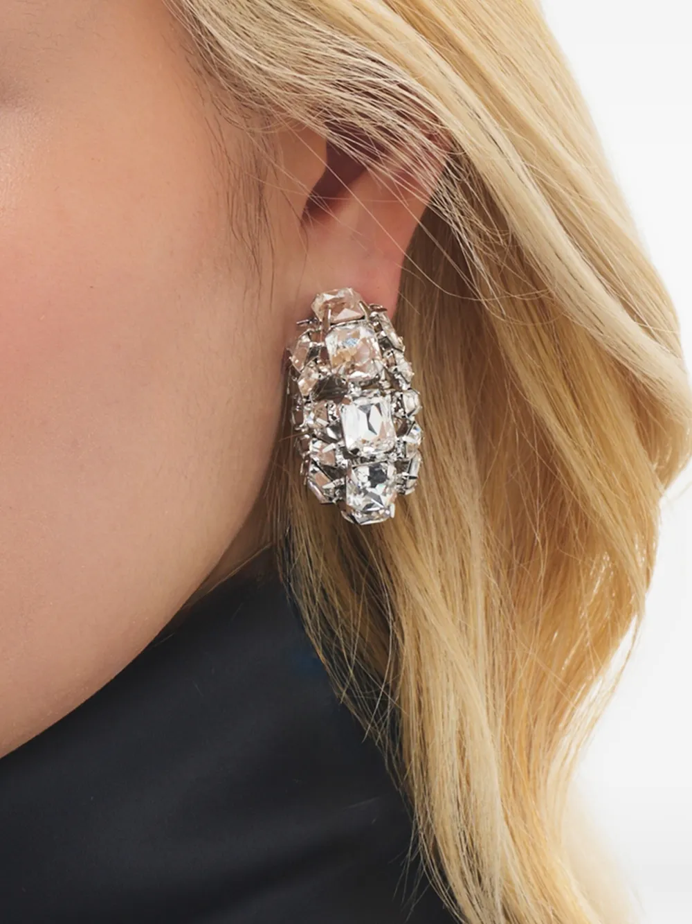  Area Small Crystal Hoops Earrings - Silver 