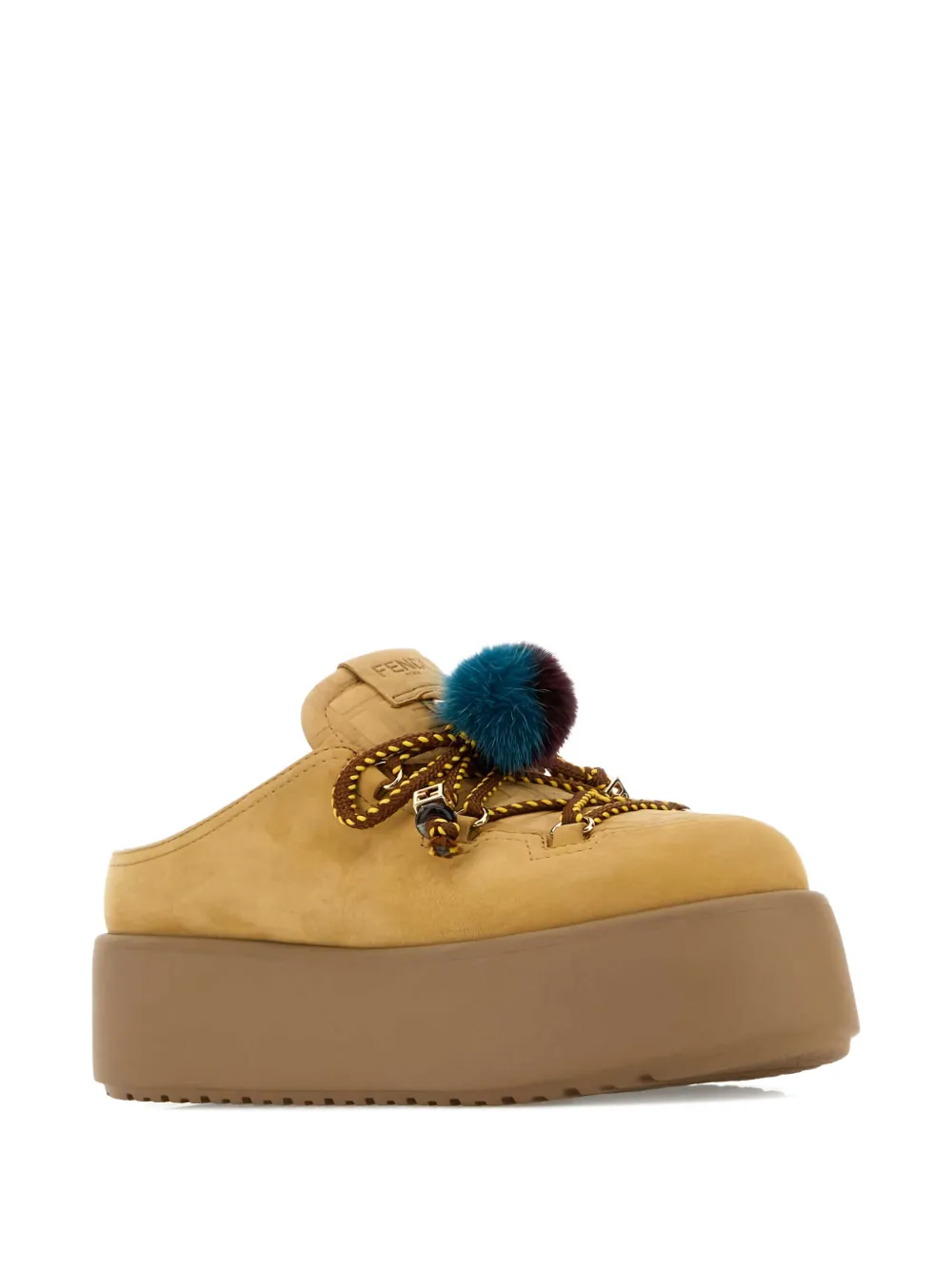 FENDI nubuck pompom platform mules - Beige
