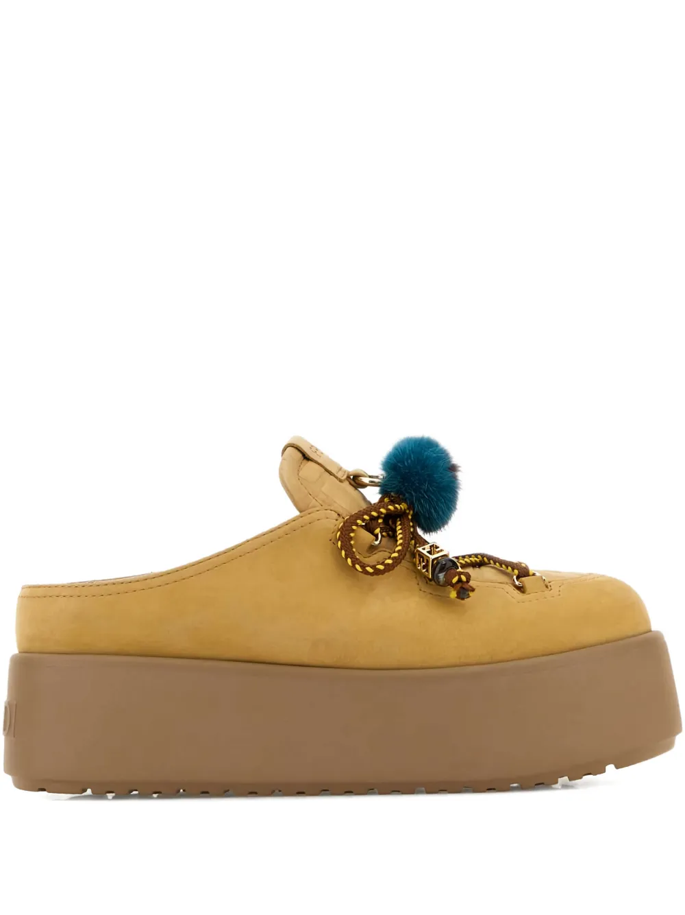 FENDI nubuck pompom platform mules - Toni neutri
