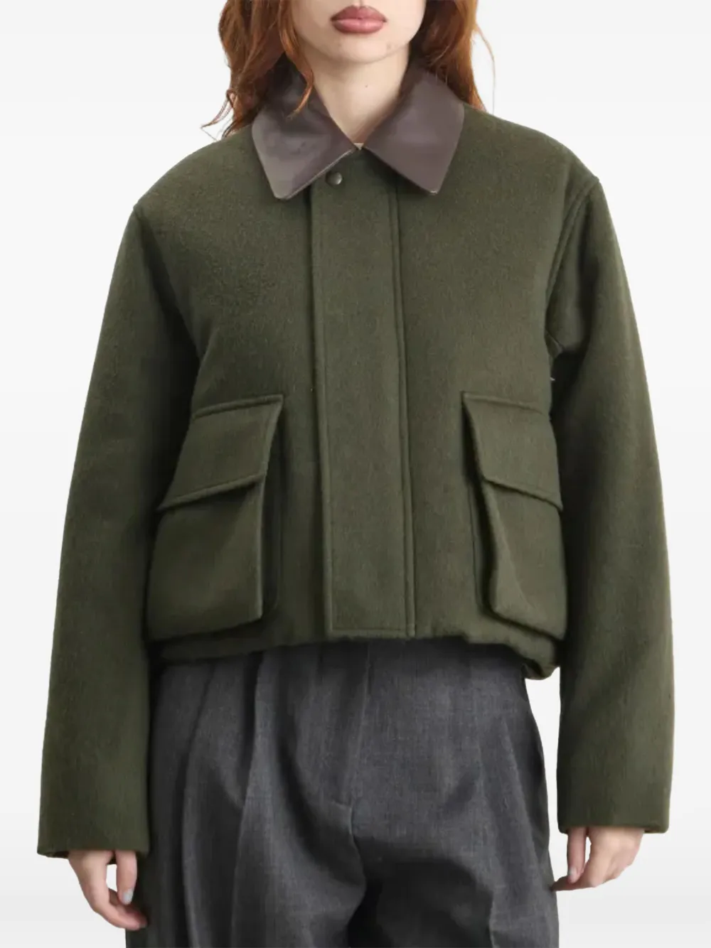 Auralee leather-collar Jacket | Green | FARFETCH