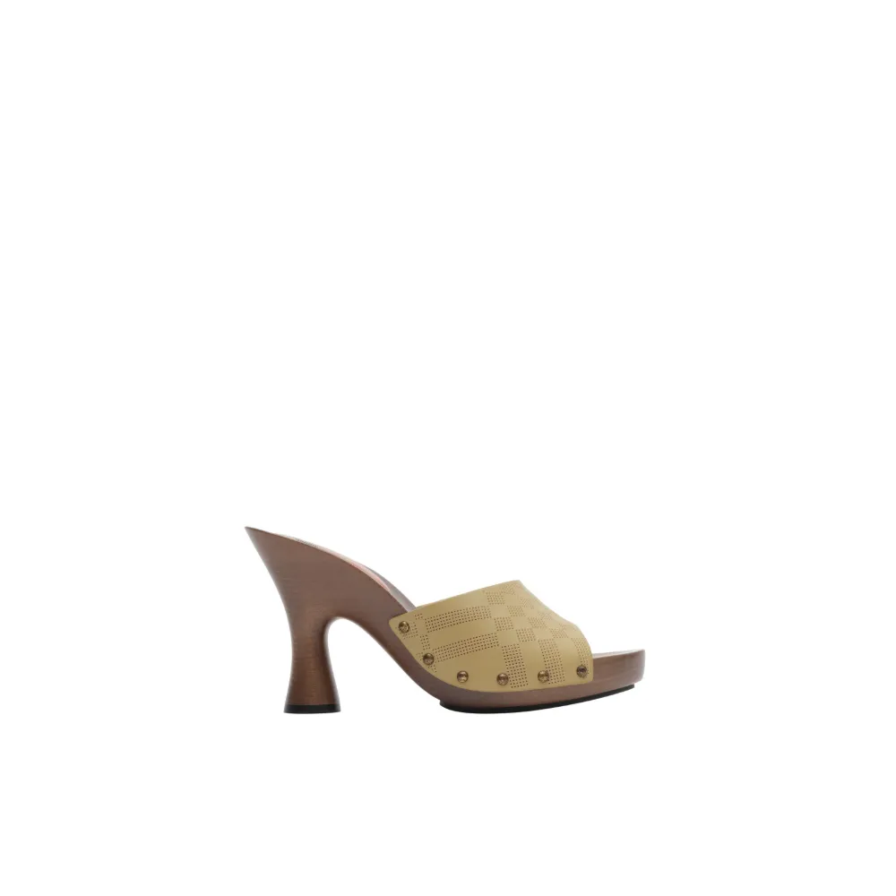 Burberry check stud leather potter mules - Toni neutri