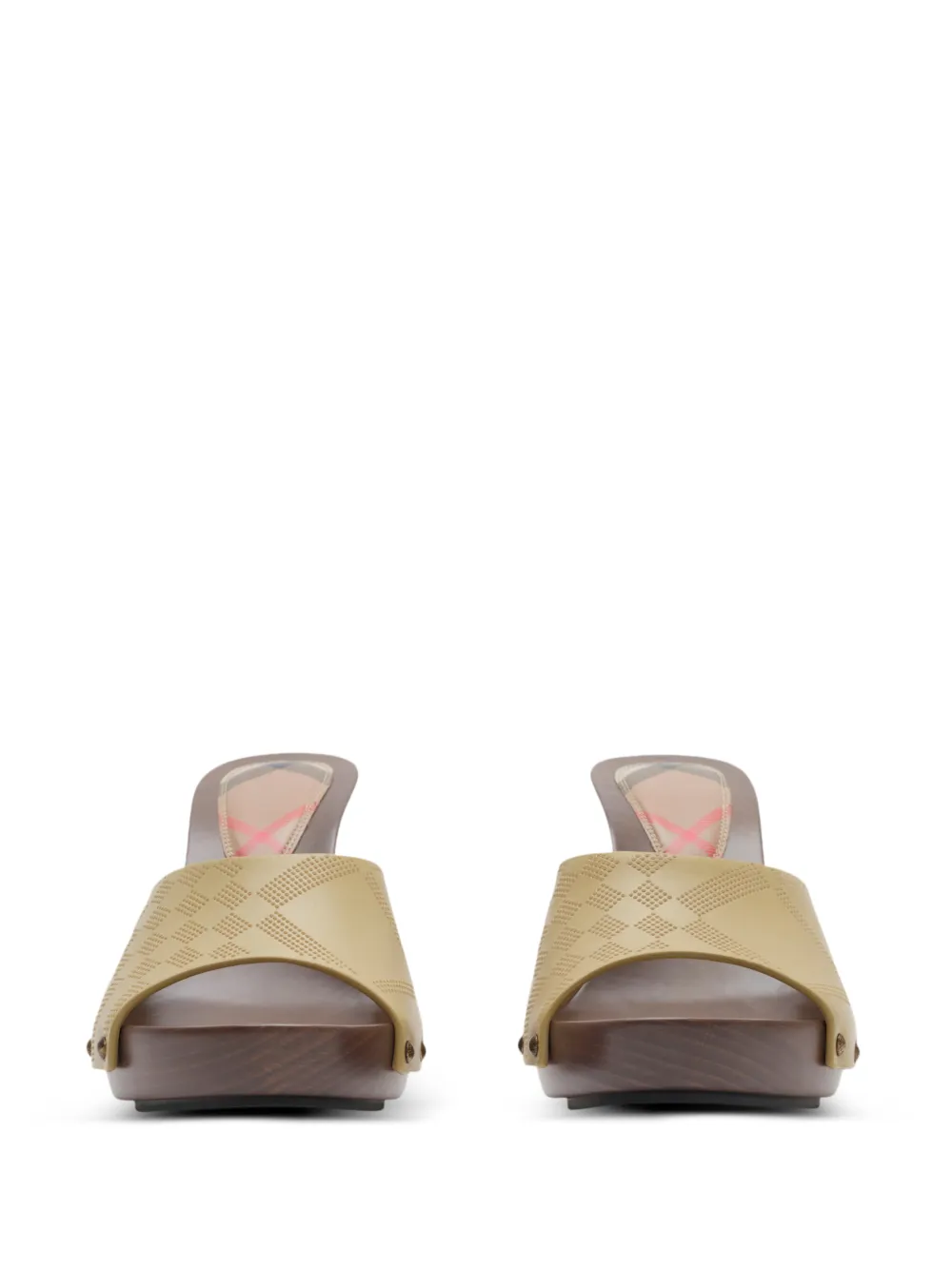 Burberry check stud leather potter mules Beige