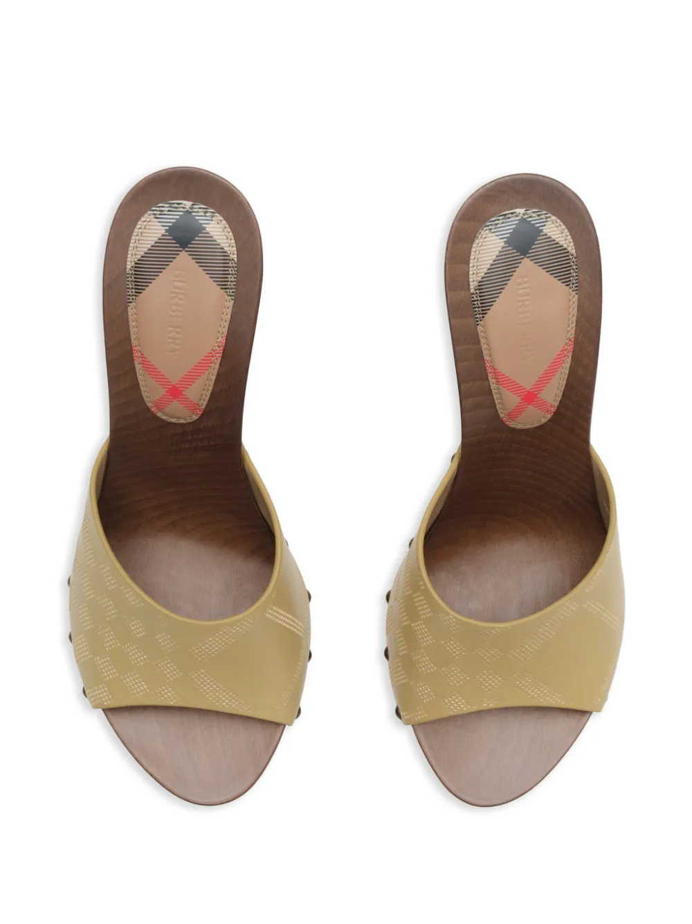 Burberry check stud leather potter mules Beige