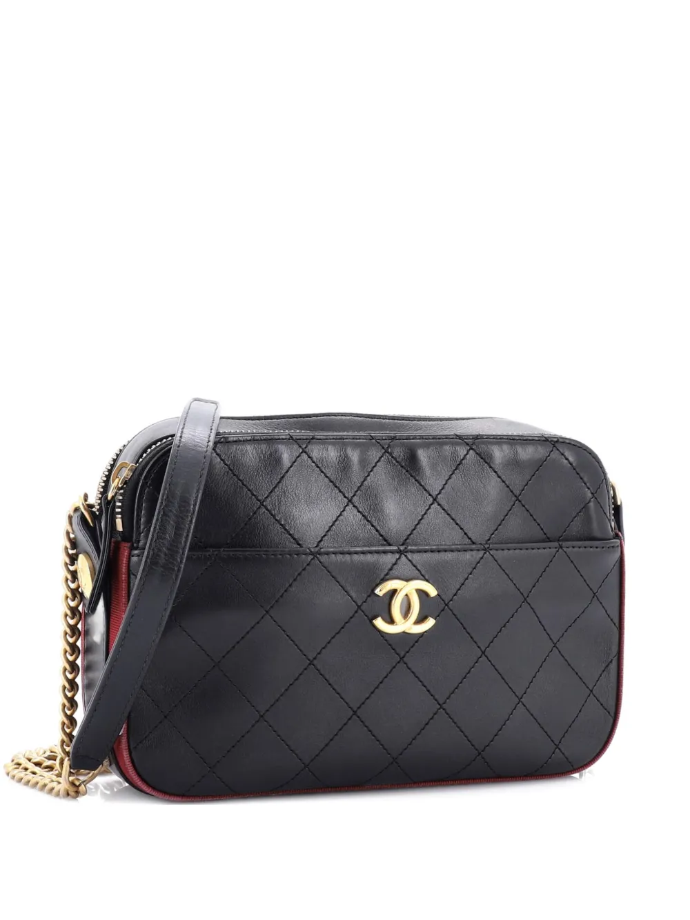 Pre-owned Chanel Button Up Camera Case Quilted Calfskin With Grosgrain Small Crossbody Bag In Black
