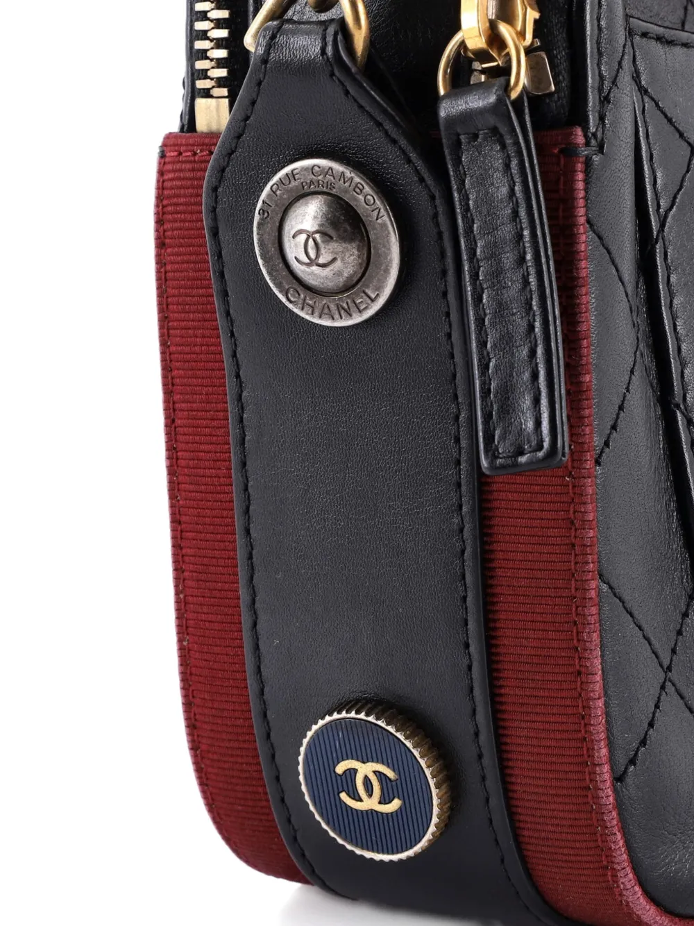 Pre-owned Chanel Button Up Camera Case Quilted Calfskin With Grosgrain Small Crossbody Bag In Black