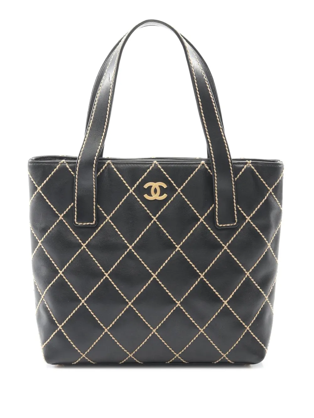 CHANEL Pre-Owned 2003-2004 Small CC Quilted Calfskin Wild Stitch tote bag - Nero