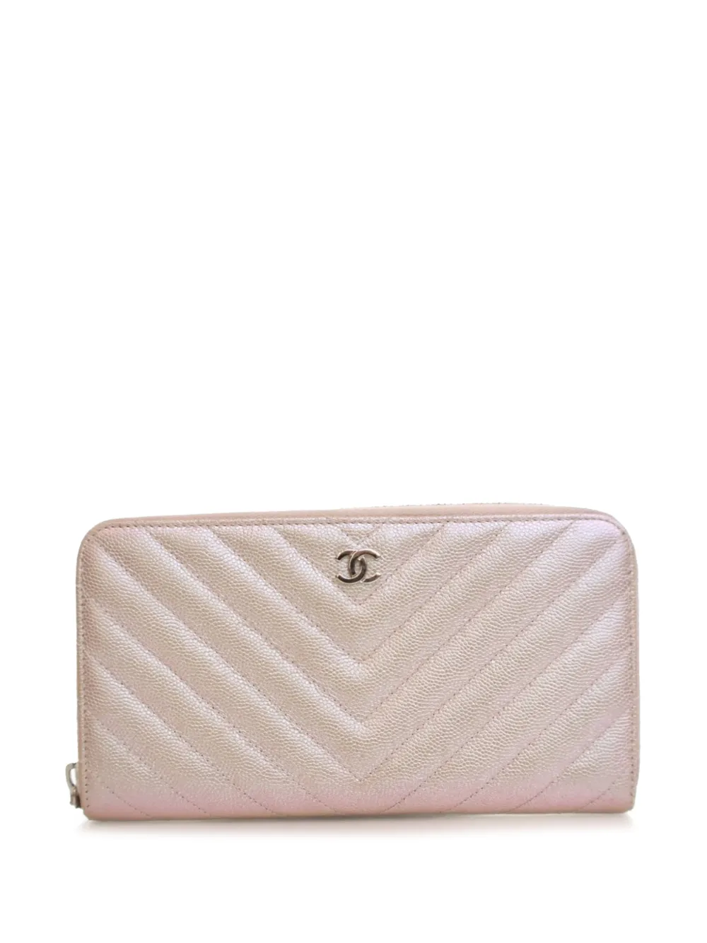 CHANEL Pre-Owned 2017-2018 CC Chevron Iridescent Caviar Zip Around Wallet long wallets - Rosa